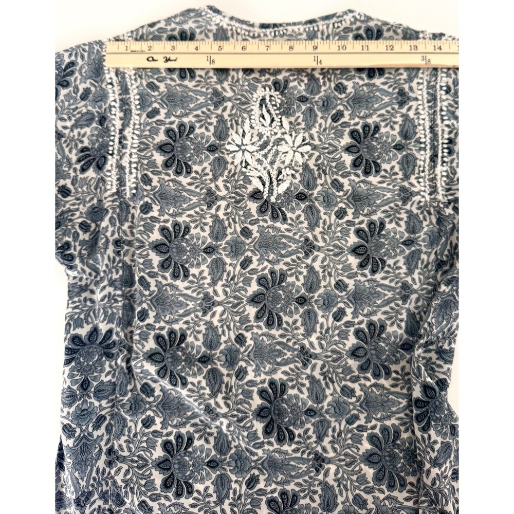 Boho Luxe Floral ‎ Silk Tunic Embroidered Artisan Top S Relaxed Fit Art to Wear - Picture 11 of 14